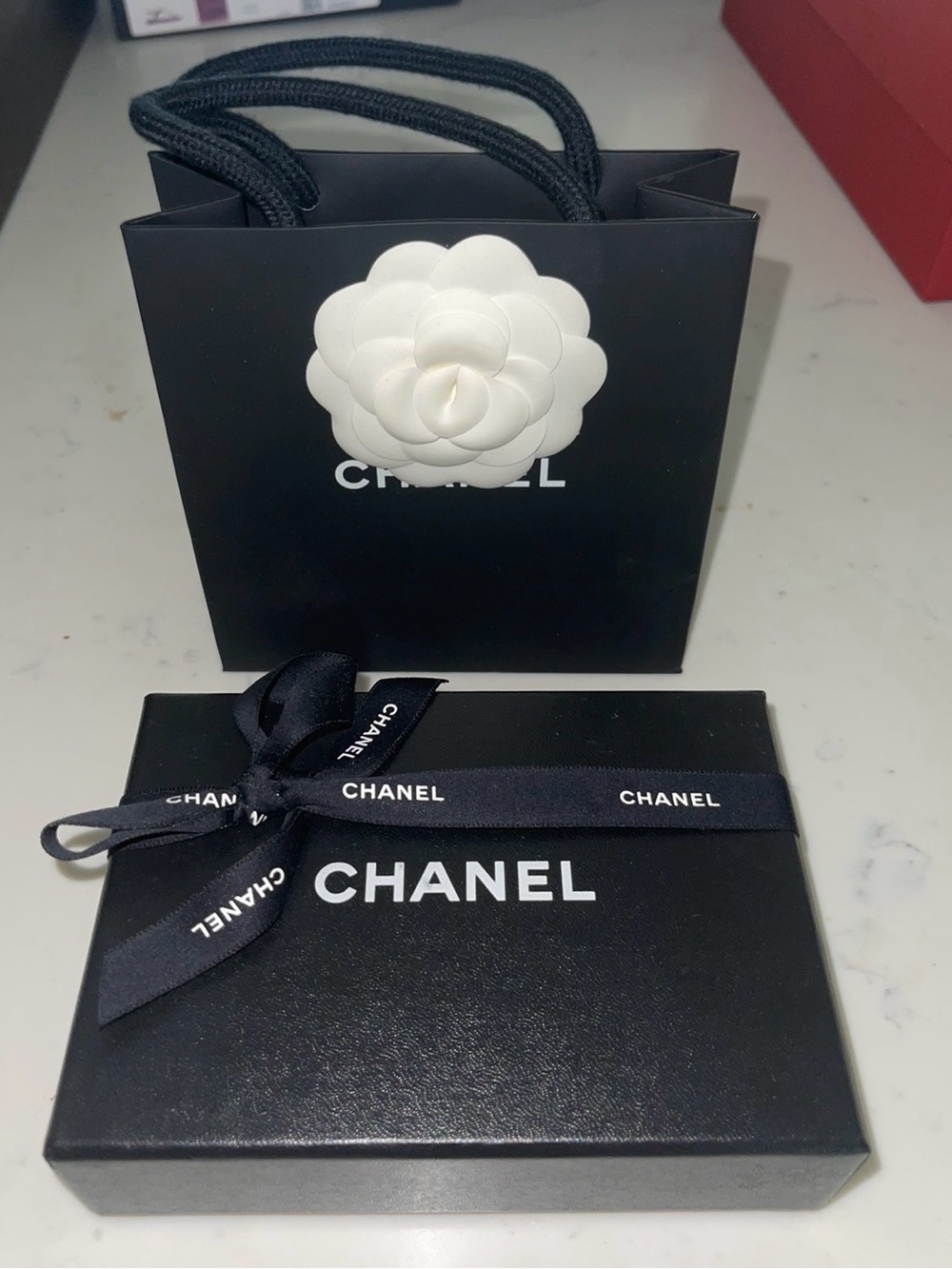 Auth CHANEL Empty Presentation Display Storage Box w Felt & Gift Bag Small